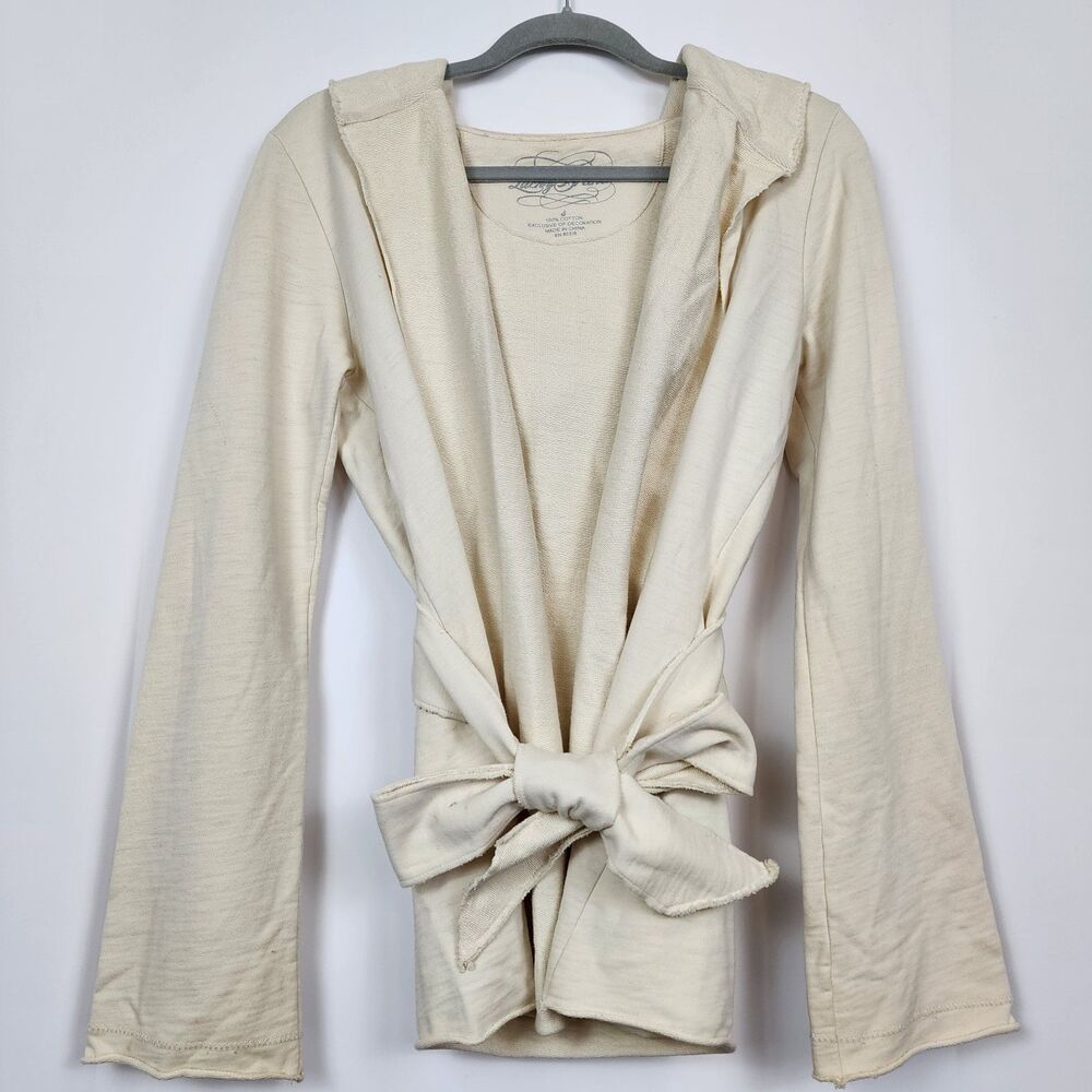 Lucky Brand Tie Front Hooded Cardigan Size S